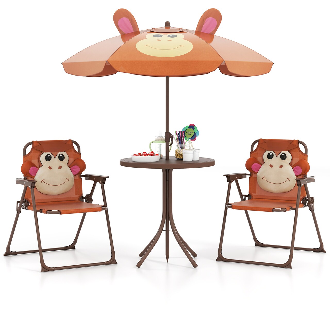 4-Piece Children’s Picnic Set with Folding Chairs and Adjustable Umbrella